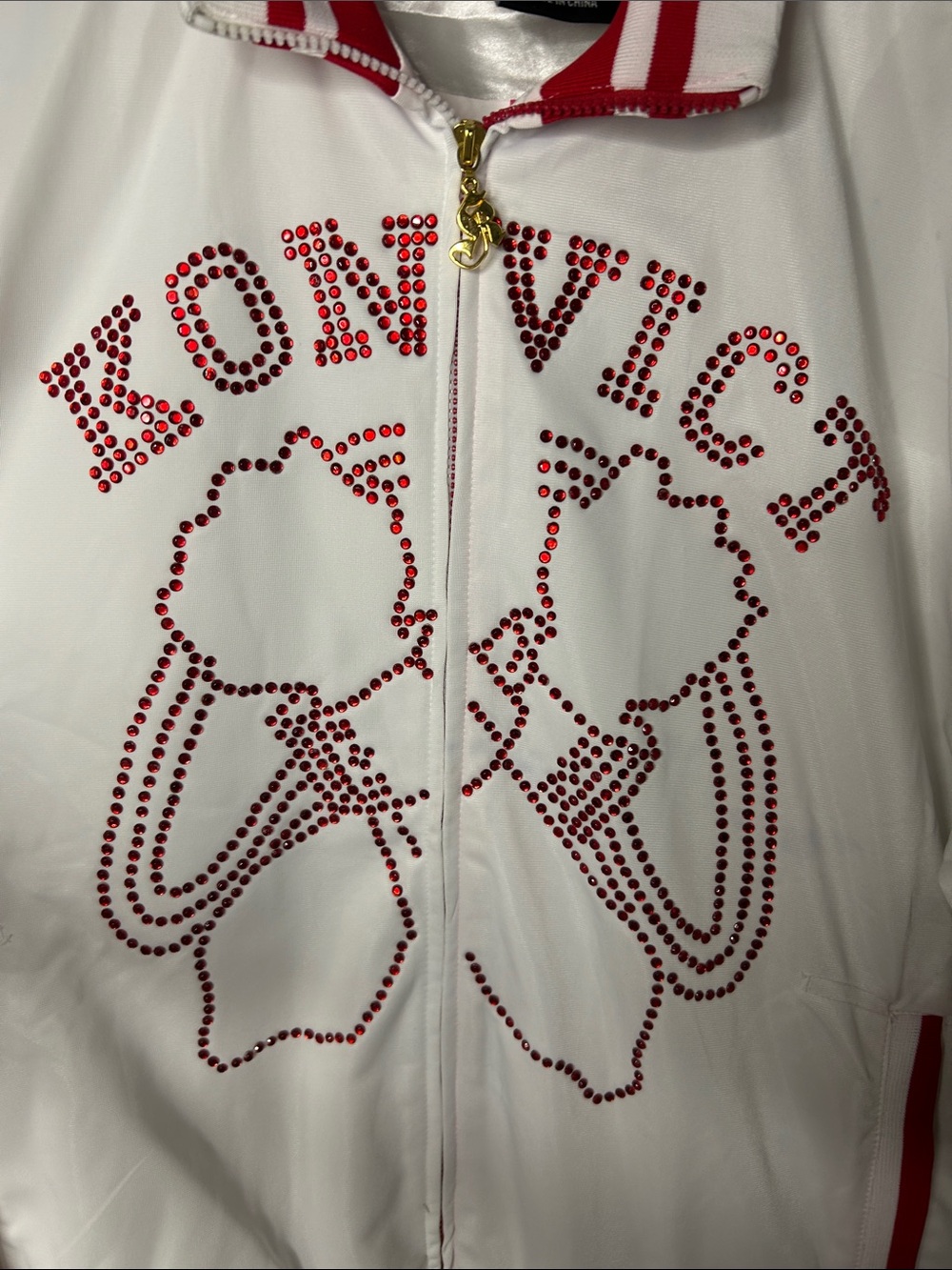 KONVICT White & Red Rhinestone England Zip-Up Jacket - Picture 2 of 9